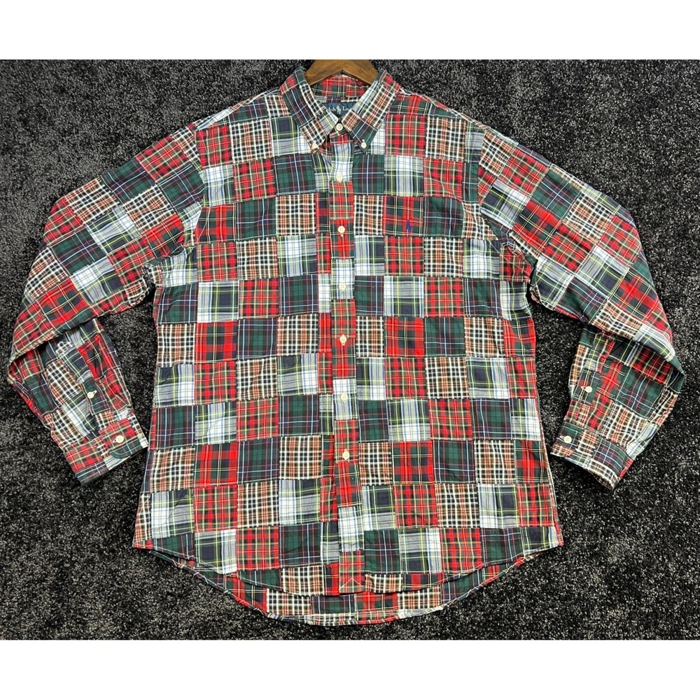 Ralph Lauren Mens XL Custom Fit Patchwork Plaid Button Down Long Sleeve Shirt
